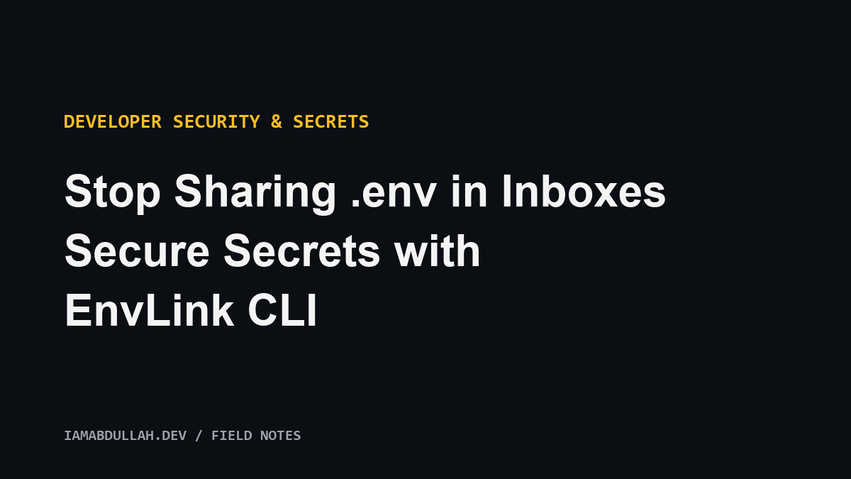 Title card for the EnvLink guide — securely sharing environment variables across developer teams without inbox leaks
